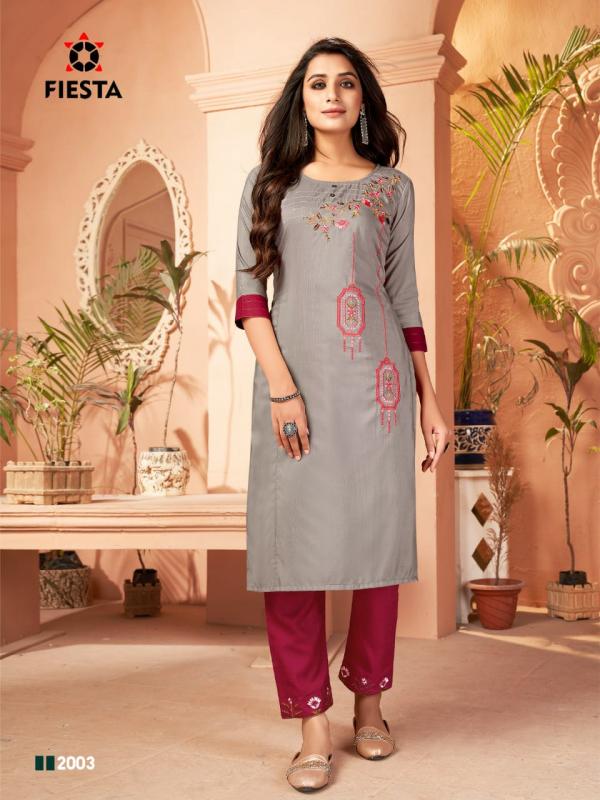 Fiesta Rangrani Designer Silk Embroidery Kurti With Bottom 